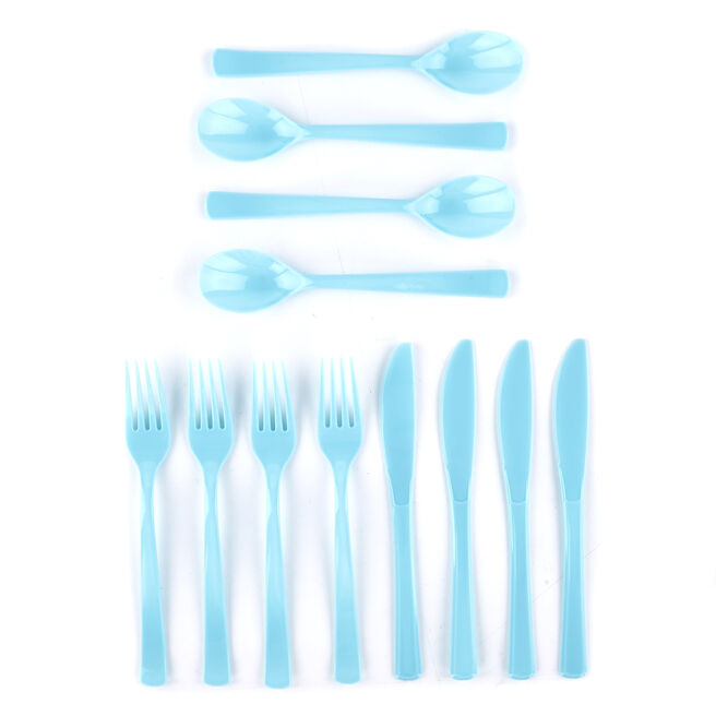 Reusable Baby Blue Plastic Cutlery Set - 18 Pieces 