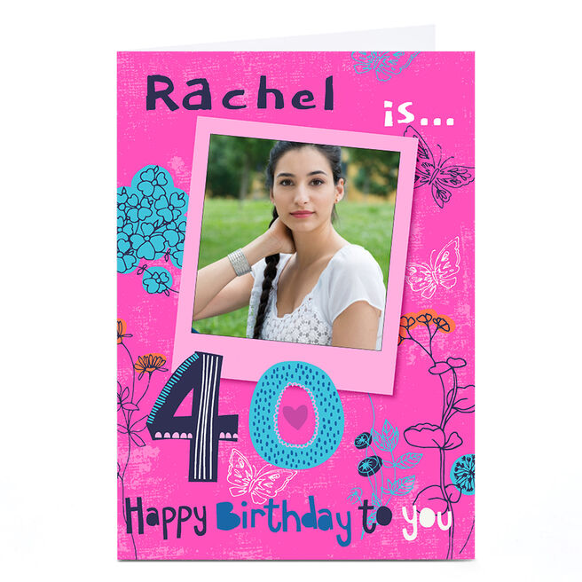 Bev Hopwood 40th Birthday Photo Card - Flowers & Butterflies