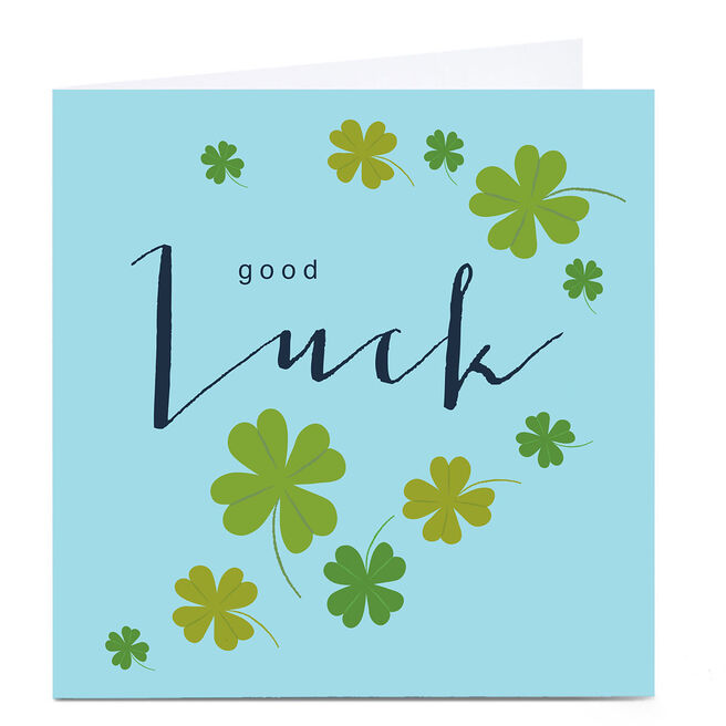 Personalised Klara Hawkins Good Luck Card - Blue Clovers
