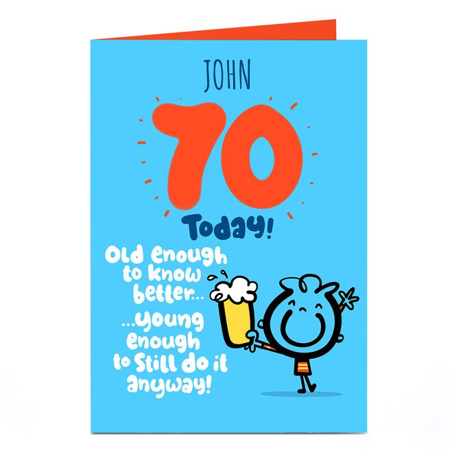 Personalised Fruitloops 70th Birthday Card - Old Enough Blue
