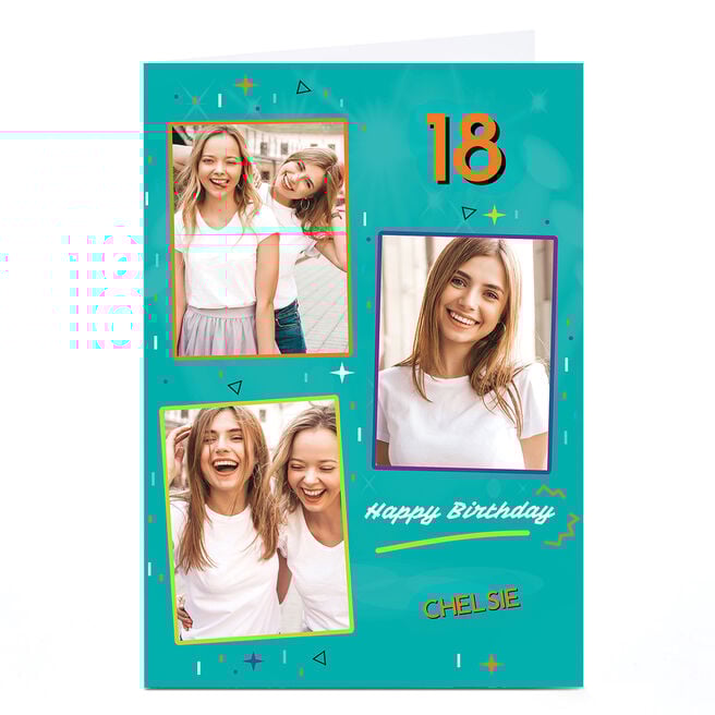 Photo Birthday Card - Orange & Blue Editable Age