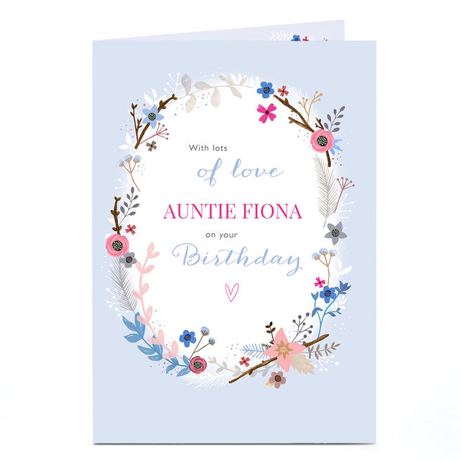 Personalised Birthday Card - Flowers Oval Boarder Auntie