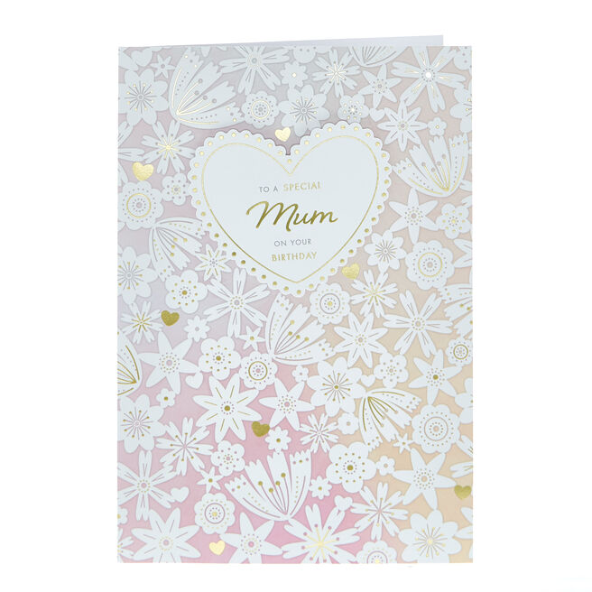 Birthday Card - Special Mum Heart & flowers
