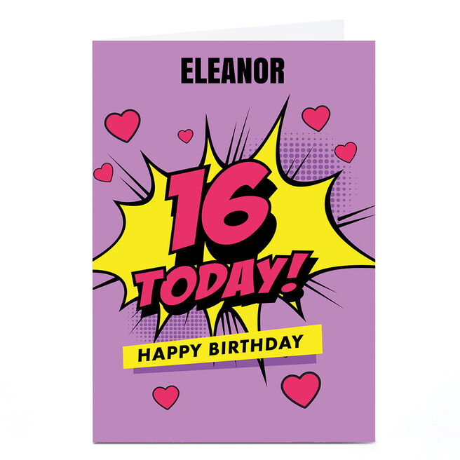 Personalised Hello Munki 16th Birthday Card - Pink Comic