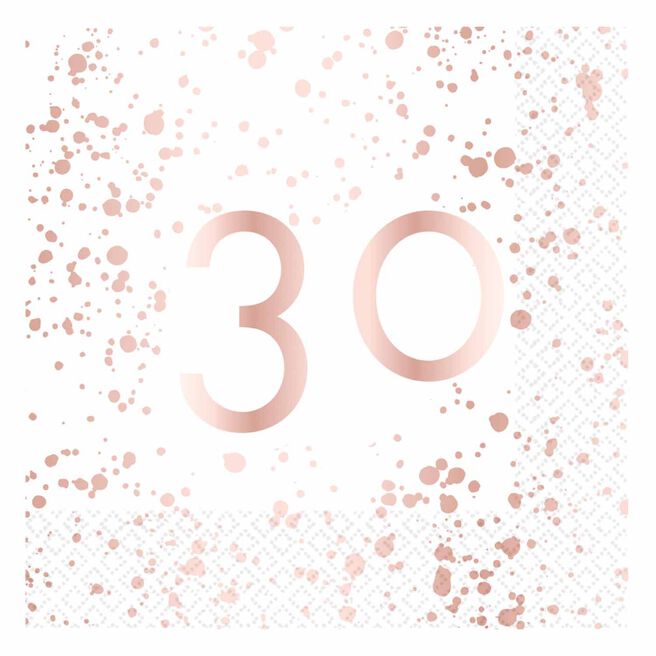 Rose Gold 30th Birthday Paper Napkins - Pack of 16