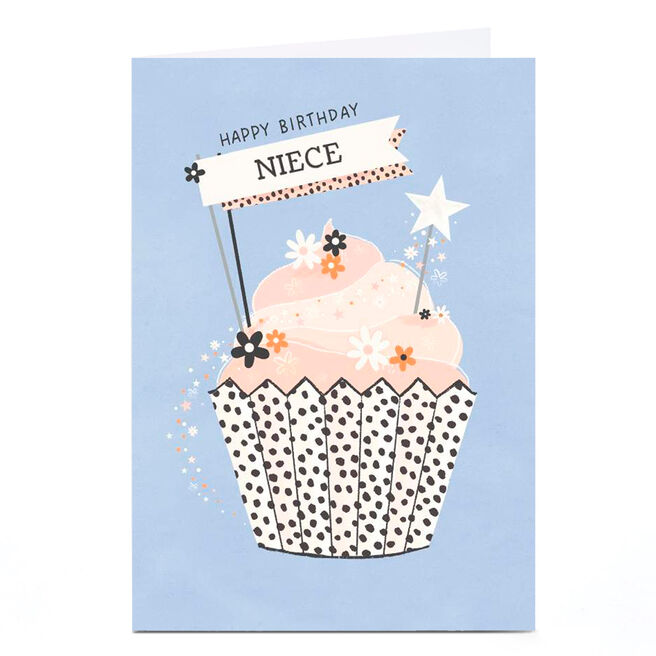 Personalised Birthday Card - Stars and Flowers Cupcake, Niece